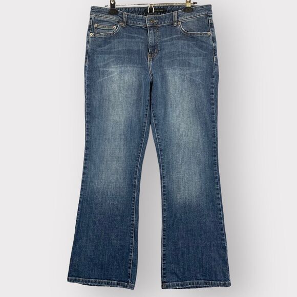 Calvin Klein Flared Jeans Women 14 Blue 5-Pocket Design‎ Stretch Belt Loops E50 - Picture 1 of 16